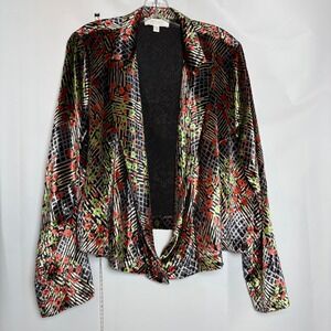 Ett:Twa Anthropologie Velvet Floral Geometric Print Blazer Jacket 14 Boho Artsy